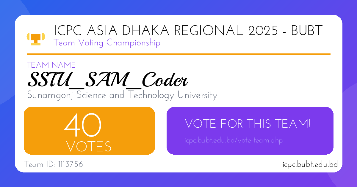Vote for SSTU_SAM_Coder - ICPC BUBT